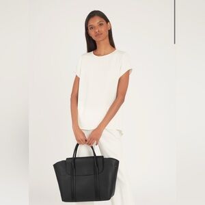 Cuyana Trapeze Large Satchel Black Pebbled‎ Leather